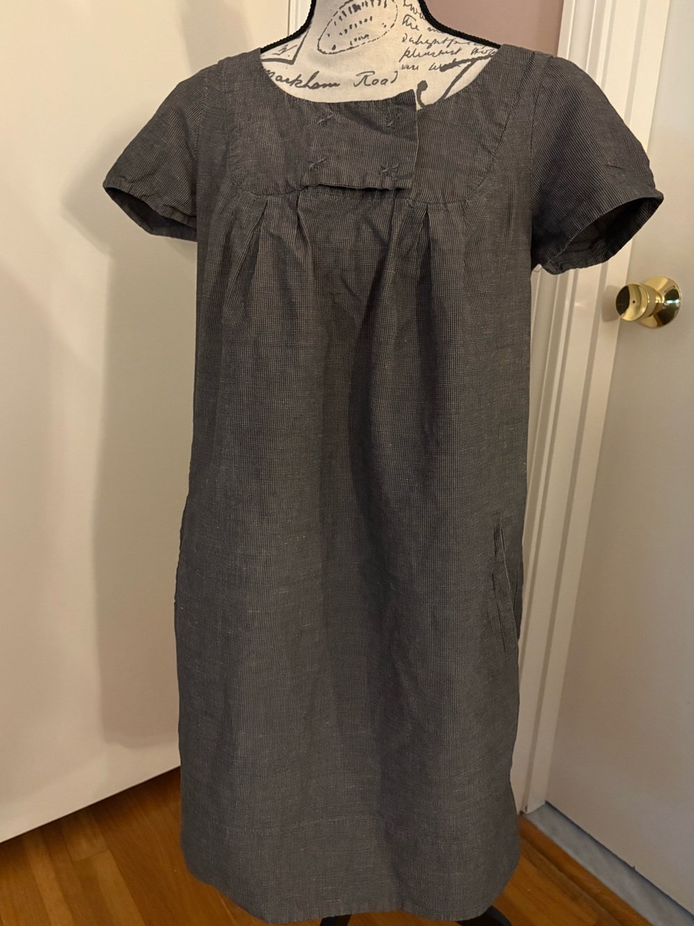 Comptoir Des Cotonniers Charcoal Gray Short Sleeve Linen Shift Dress